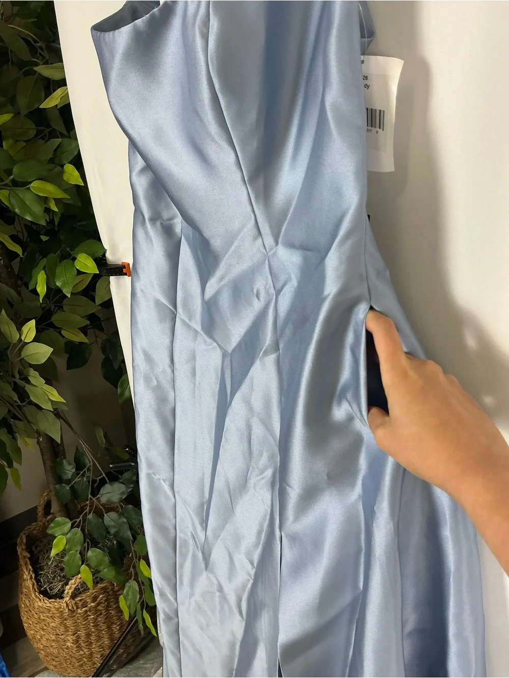 ALFRED SUNG Cloudy Blue Sleeveless Square-Neck Satin Gown - Picture 3 of 7